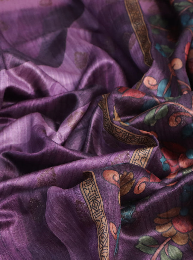 Semi banarasi tussar saree mild purple and mauve pink with allover wavy prints & woven buttas and woven border