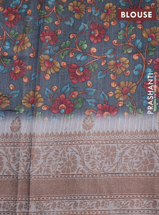 Semi banarasi tussar saree elephant grey and grey with allover wavy prints & woven buttas and woven border