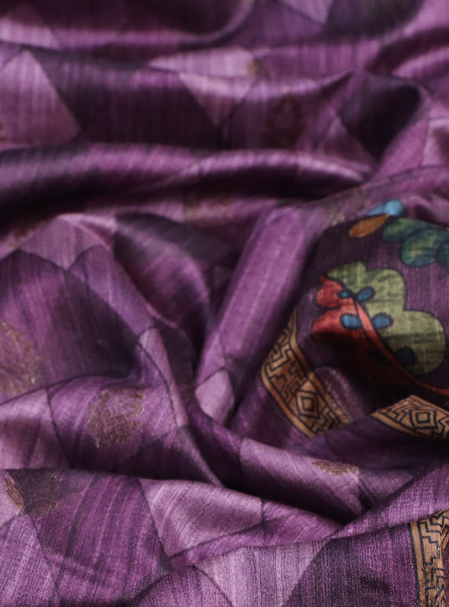 Semi banarasi tussar saree mild purple and mauve pink with geometric prints & woven buttas and woven border