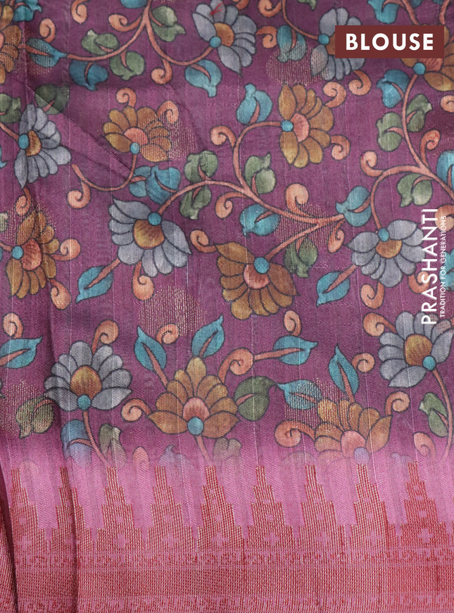 Semi banarasi tussar saree wine shade and mauve pink with allover wavy prints & woven buttas and woven border