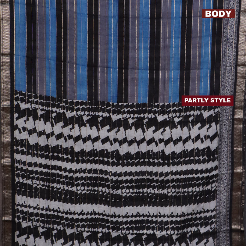Assam partly silk saree multi colour and black with digital prints & zari weaves and zari woven border