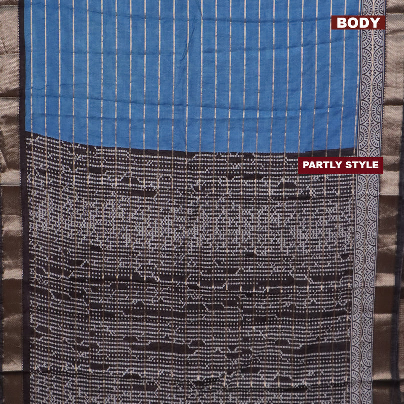 Assam partly silk saree blue and black with digital prints & zari weaves and zari woven border