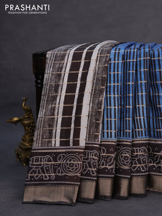Assam partly silk saree peacock blue and black with digital prints & zari weaves and zari woven border