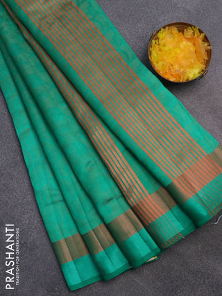 Semi raw silk saree teal green with allover self emboss and zari woven border