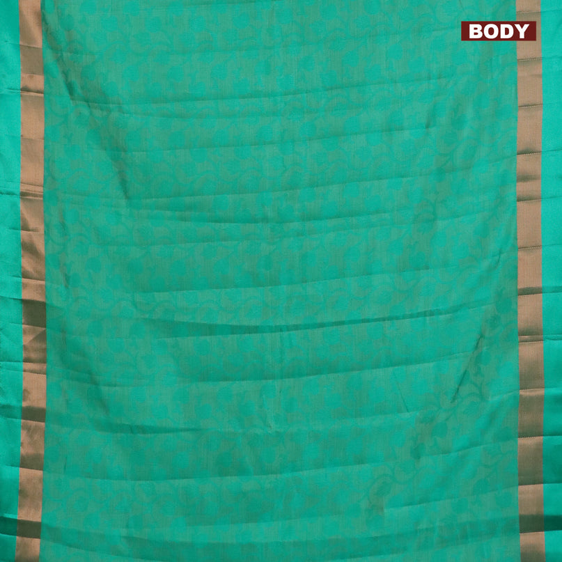 Semi raw silk saree teal green with allover self emboss and zari woven border