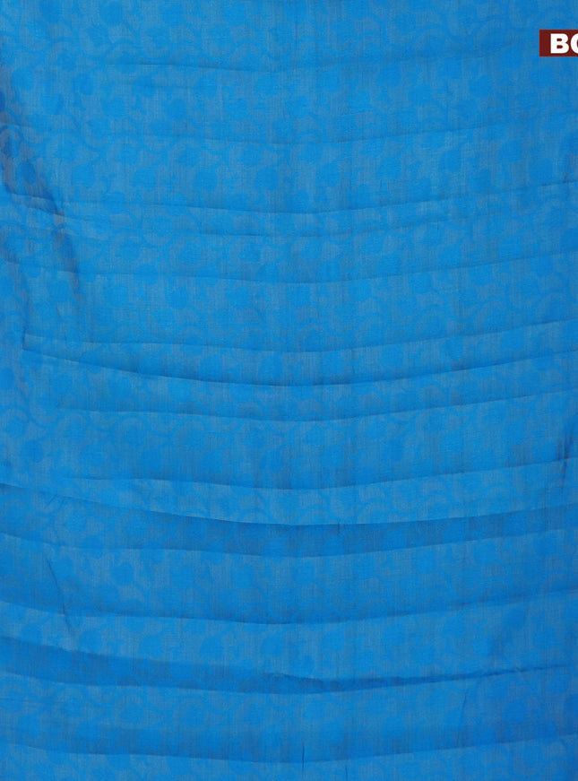 Semi raw silk saree blue with allover self emboss and zari woven border