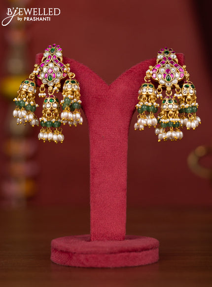 Jadau jhumka floral design with jadau stones and rice pearl hanging