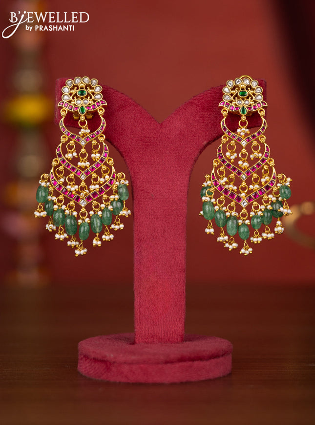 Jadau earring with jadau stones and green beads hanging