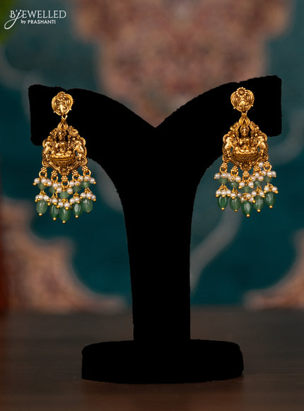 Antique haram lakshmi kasu design with lakshmi pendant and pearl & mint green beads hangings
