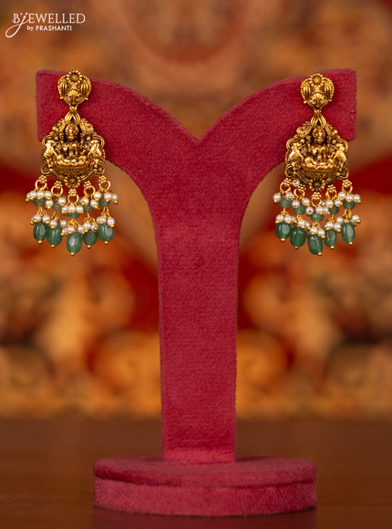 Antique necklace lakshmi kasu design with lakshmi pendant and pearl & mint green beads hangings