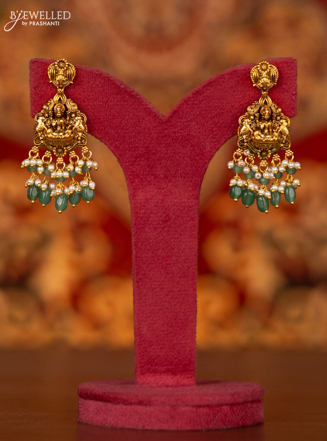 Antique necklace lakshmi kasu design with lakshmi pendant and pearl & mint green beads hangings