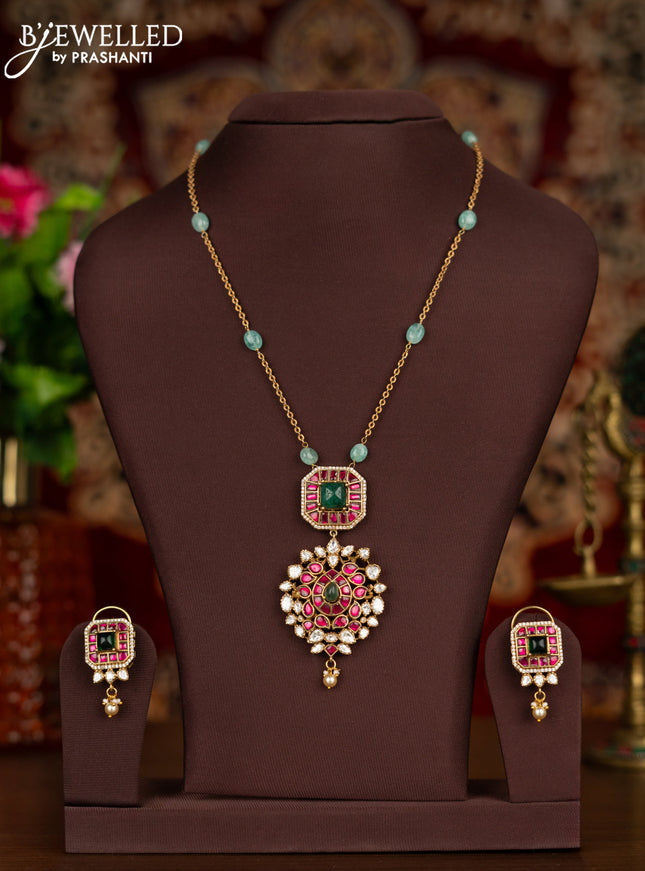 Antique chain with jadau kundan stones and pearl hangings