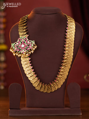 Jadau lakshmi kaasu design haaram with jadau kundan double peacock mugappu pendant