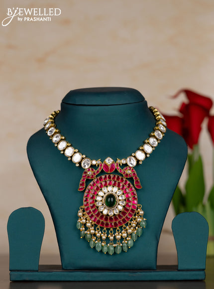 Jadau necklace with jadau kundan stones and pearl & mint green beads hangings