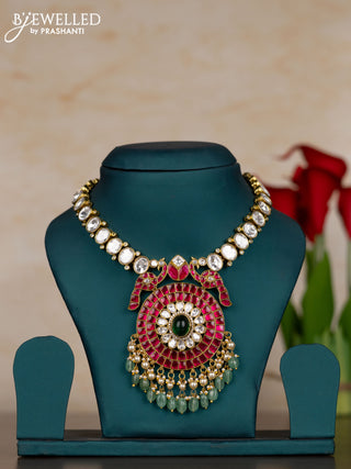 Jadau necklace with jadau kundan stones and pearl & mint green beads hangings