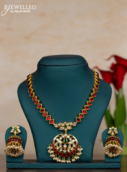 Jadau necklace with kemp jadau kundan stones and pearl hangings