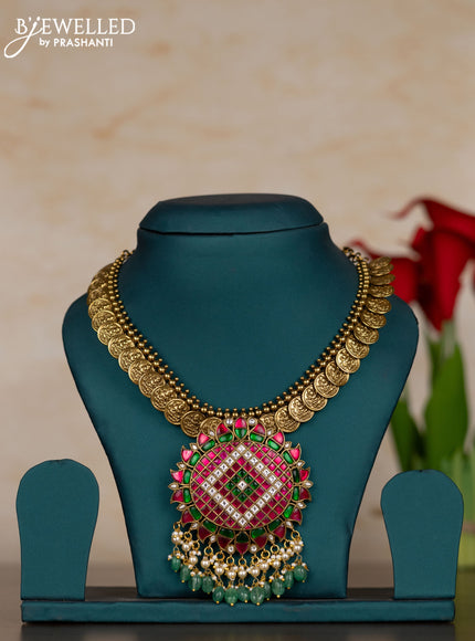 Jadau necklace with kemp jadau kundan stones and pearl & mint green beads hangings