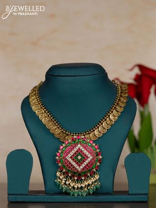 Jadau necklace with kemp jadau kundan stones and pearl & mint green beads hangings