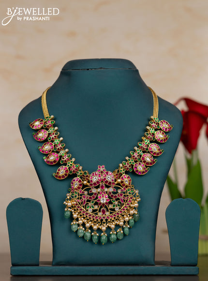 Jadau necklace manga pattern with kemp jadau kundan stones and pearl & green beads hangings