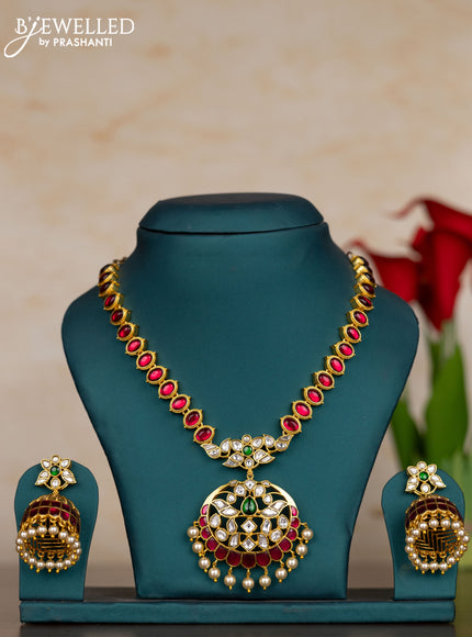 Jadau necklace with kemp jadau kundan stones and pearl hangings