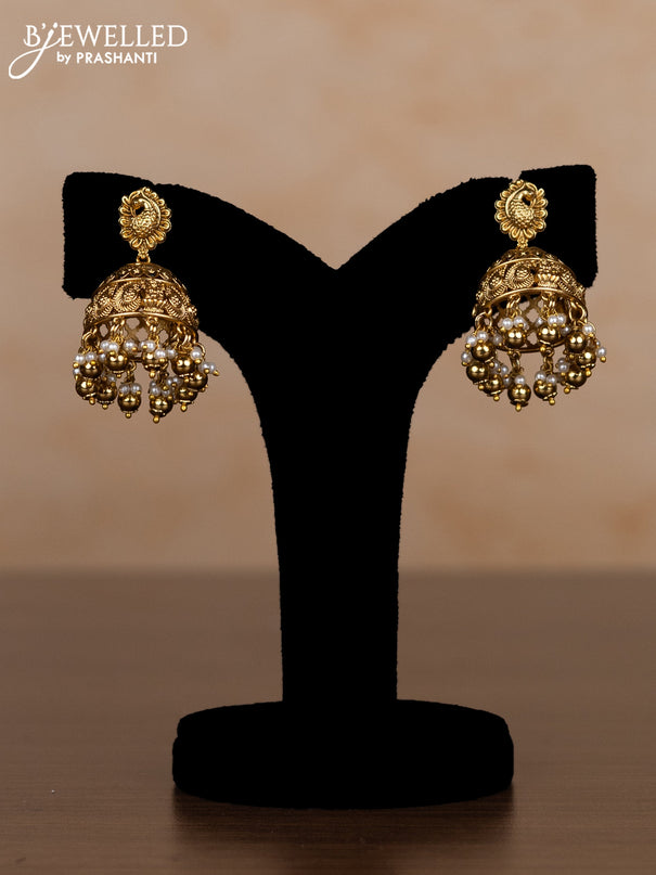 Jadau haaram lakshmi design with kemp jadau kundan stones and pearl & golden beads hangings
