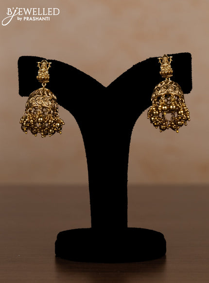 Jadau haaram lakshmi kasu design with kemp jadau kundan stones and pearl & golden beads hangings