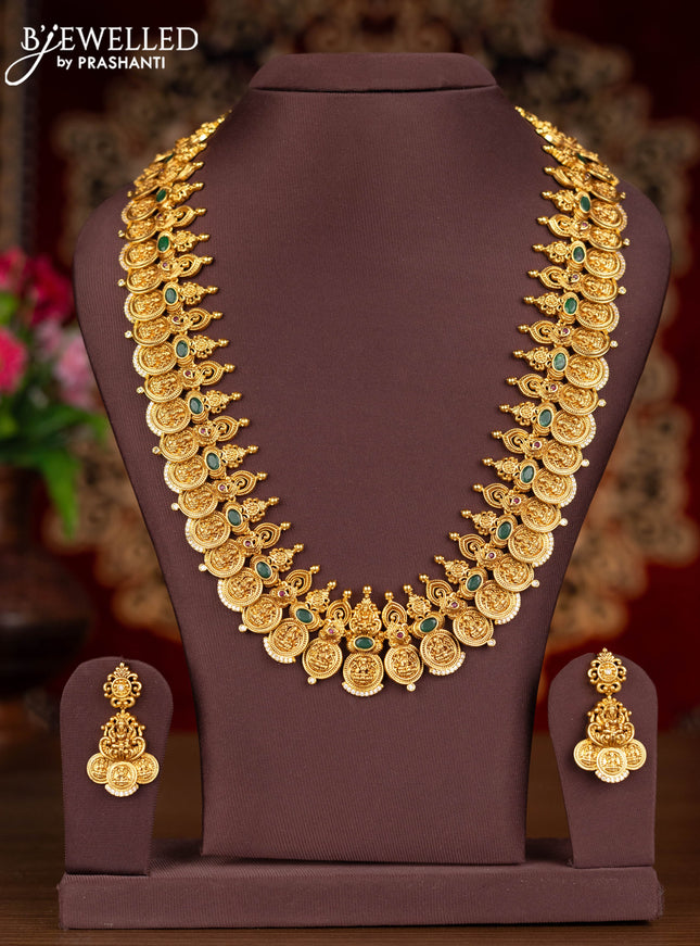 Antique haaram lakshmi kasu design with kemp and cz stones