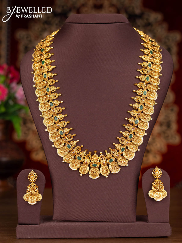 Antique haaram lakshmi kasu design with kemp and cz stones
