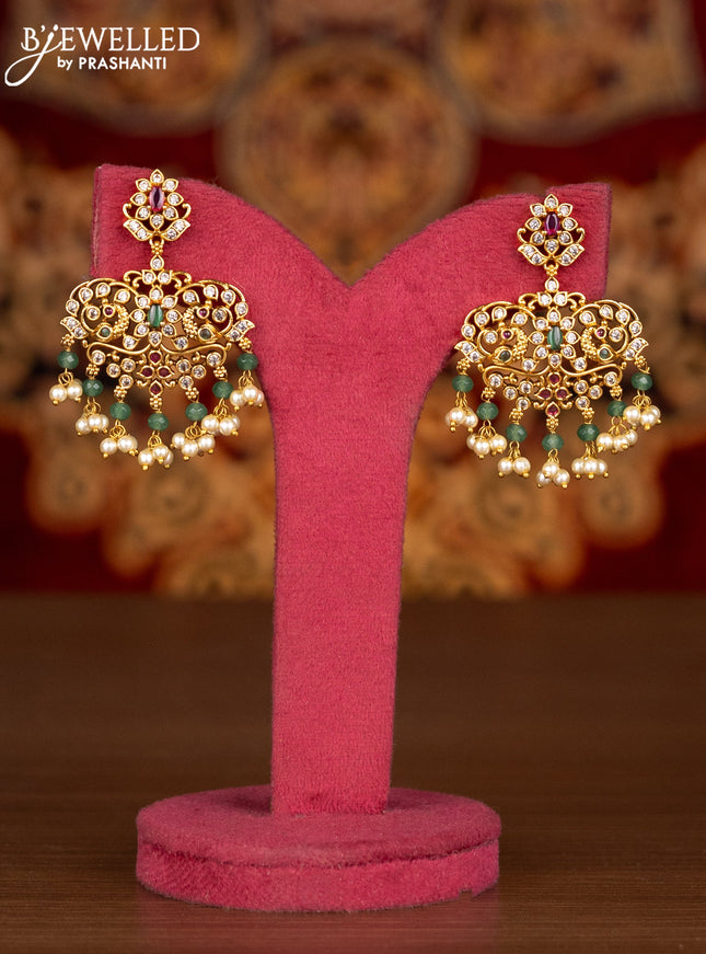 Antique haaram lakshmi kasu design with kemp & cz stones and pearl & mint green beads hangings