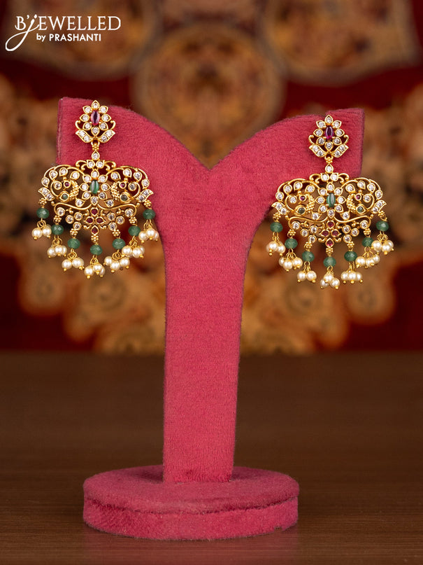 Antique haaram lakshmi kasu design with kemp & cz stones and pearl & mint green beads hangings