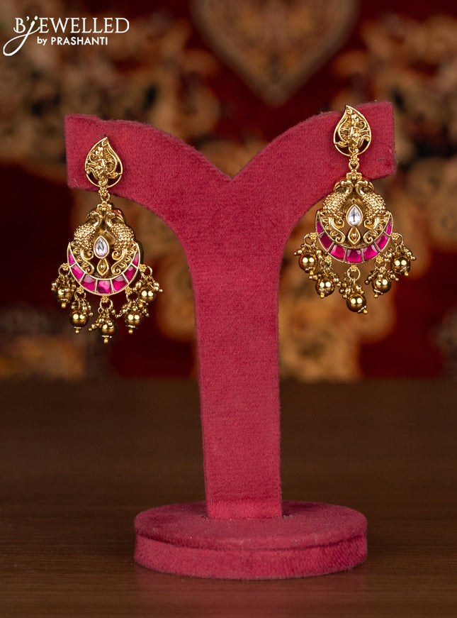 Antique necklace lakshmi design with kemp jadau kundan stones and golden beads hangings