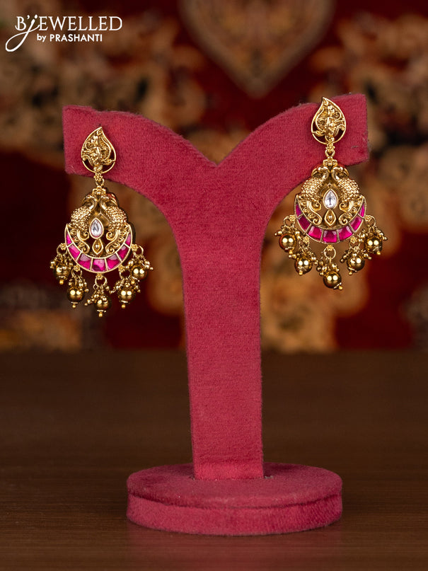 Antique necklace lakshmi design with kemp jadau kundan stones and golden beads hangings