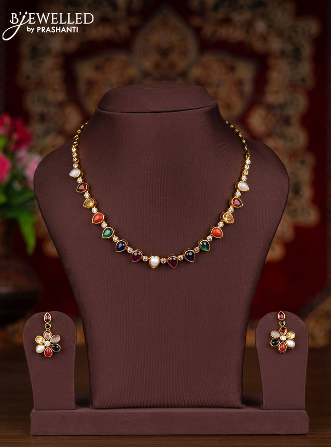 Antique necklace with multicolour and kundan stones
