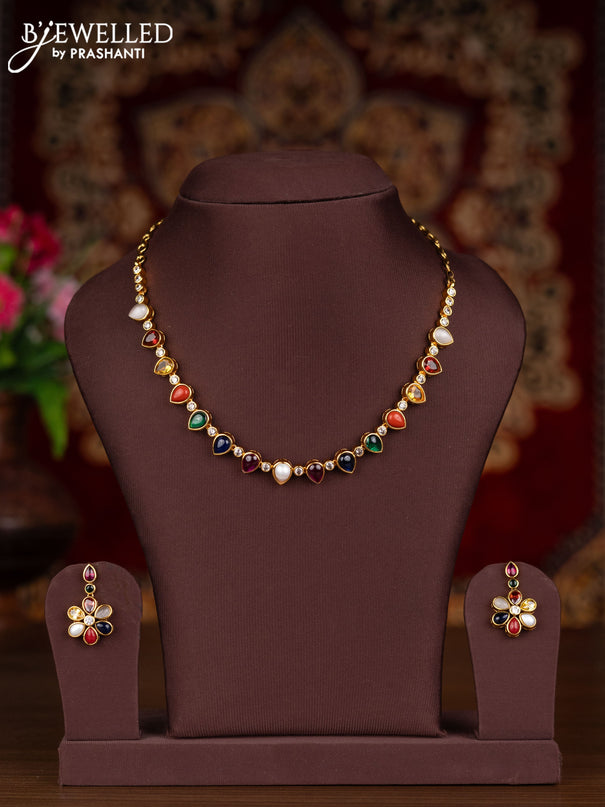 Antique necklace with multicolour and kundan stones