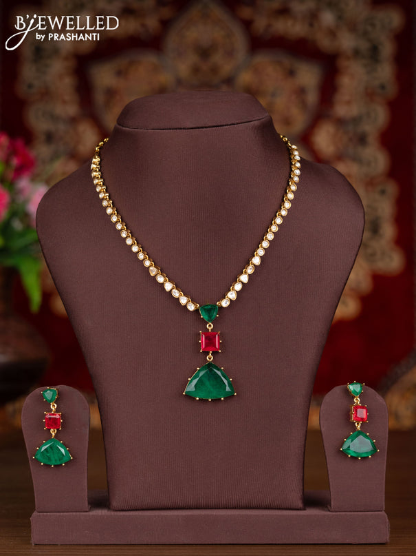 Antique necklace with emerald & ruby and kundan stones