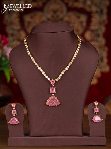 Antique necklace with baby pink and kundan stones