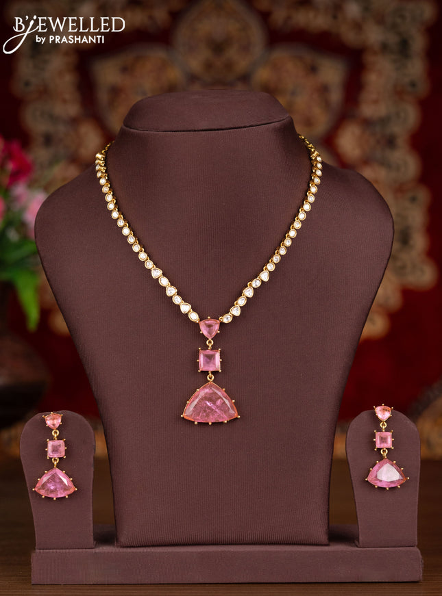 Antique necklace with baby pink and kundan stones