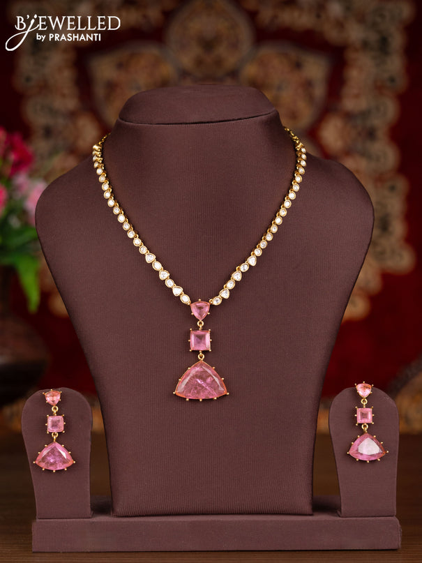 Antique necklace with baby pink and kundan stones