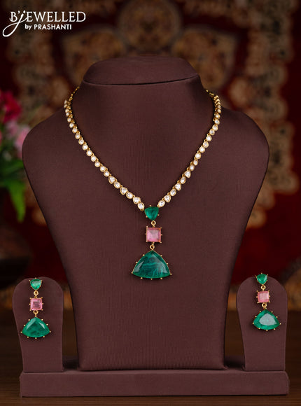 Antique necklace with baby pink & mint green and kundan stones