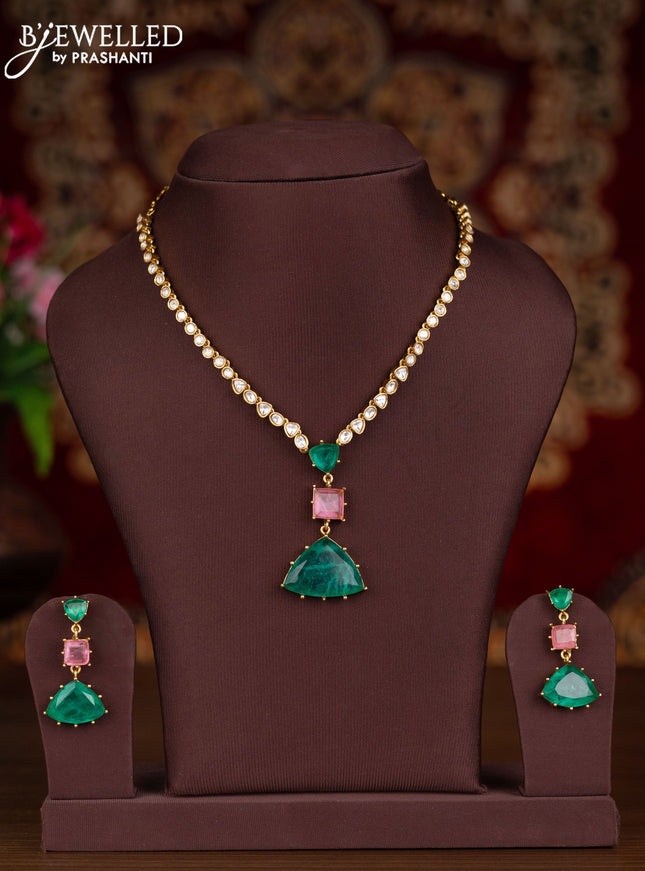 Antique necklace with baby pink & mint green and kundan stones