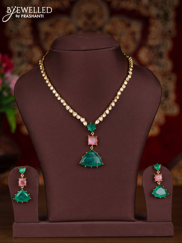 Antique necklace with baby pink & mint green and kundan stones