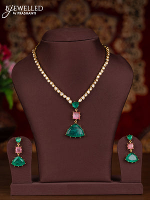 Antique necklace with baby pink & mint green and kundan stones