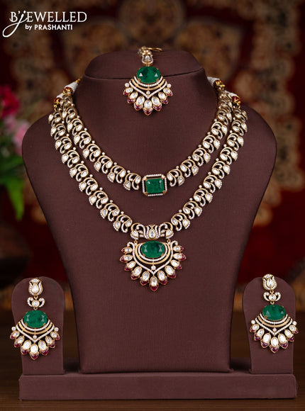 Antique combo set with emerald & kundan cz stones