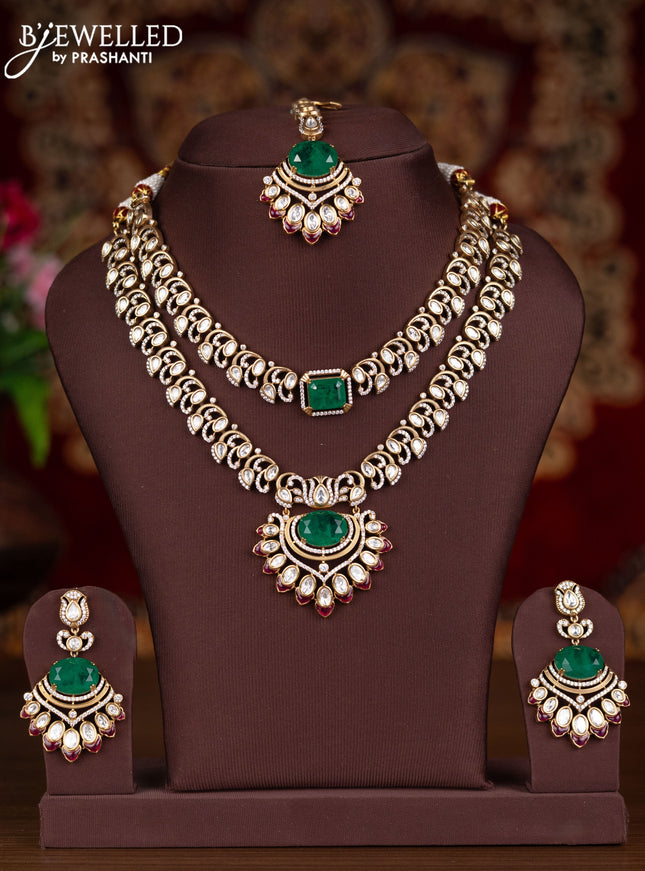 Antique combo set with emerald & kundan cz stones