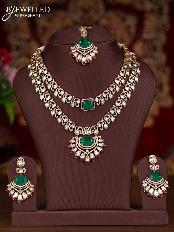 Antique combo set with emerald & kundan cz stones