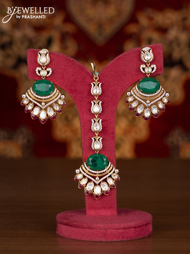 Antique combo set with emerald & kundan cz stones