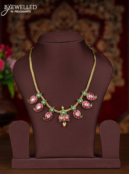 Jadau attigai necklace manga pattern with kemp jadau kundan stones and pearl hanging without earrings
