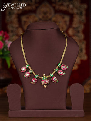 Jadau attigai necklace manga pattern with kemp jadau kundan stones and pearl hanging without earrings