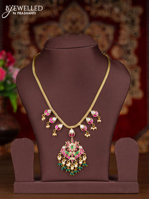 Jadau attigai necklace with kemp jadau kundan stones and pearl hangings without earrings