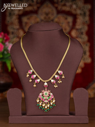 Jadau attigai necklace with kemp jadau kundan stones and pearl hangings without earrings